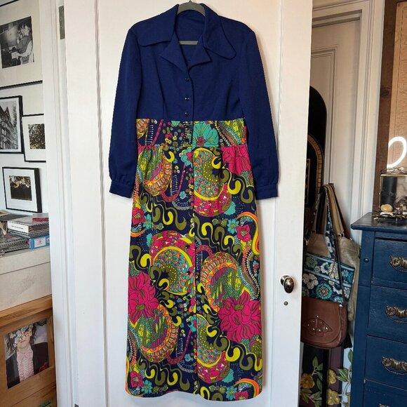 Polyester Dress with Blue Bodice sz S-M - Picture 1 of 3